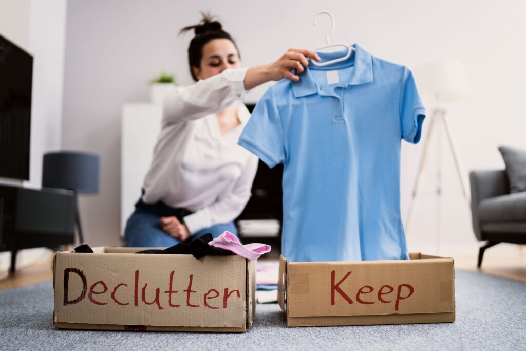 A woman decluttering chothes