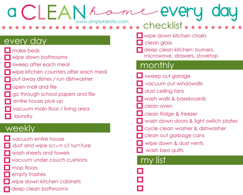 cleaning schedule of house